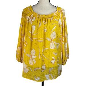 Ava & Viv 4X-Large Top Floral Smocked 3/4 Balloon Sleeves Lightweight Semi-Sheer